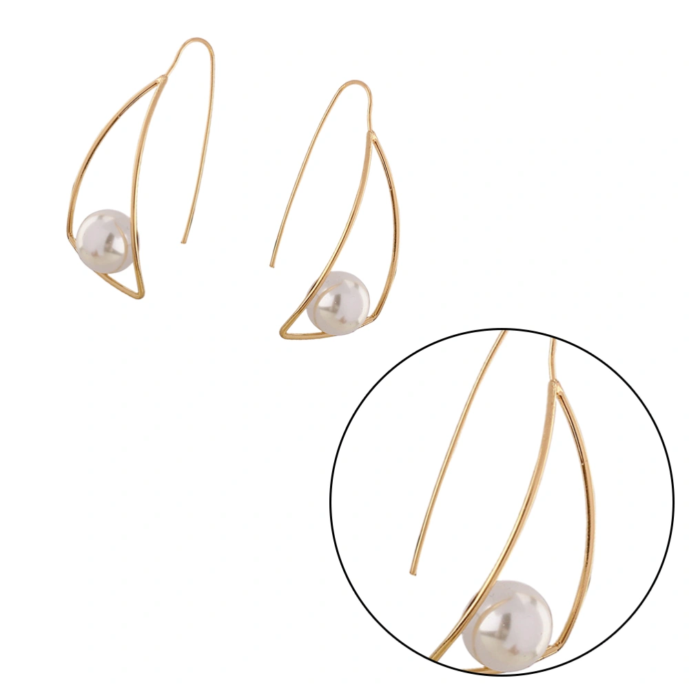 1 Pair Personal Curved Geometric Pearl Earrings Alloy Jewelry for Woman Lady Female (White Pearl)