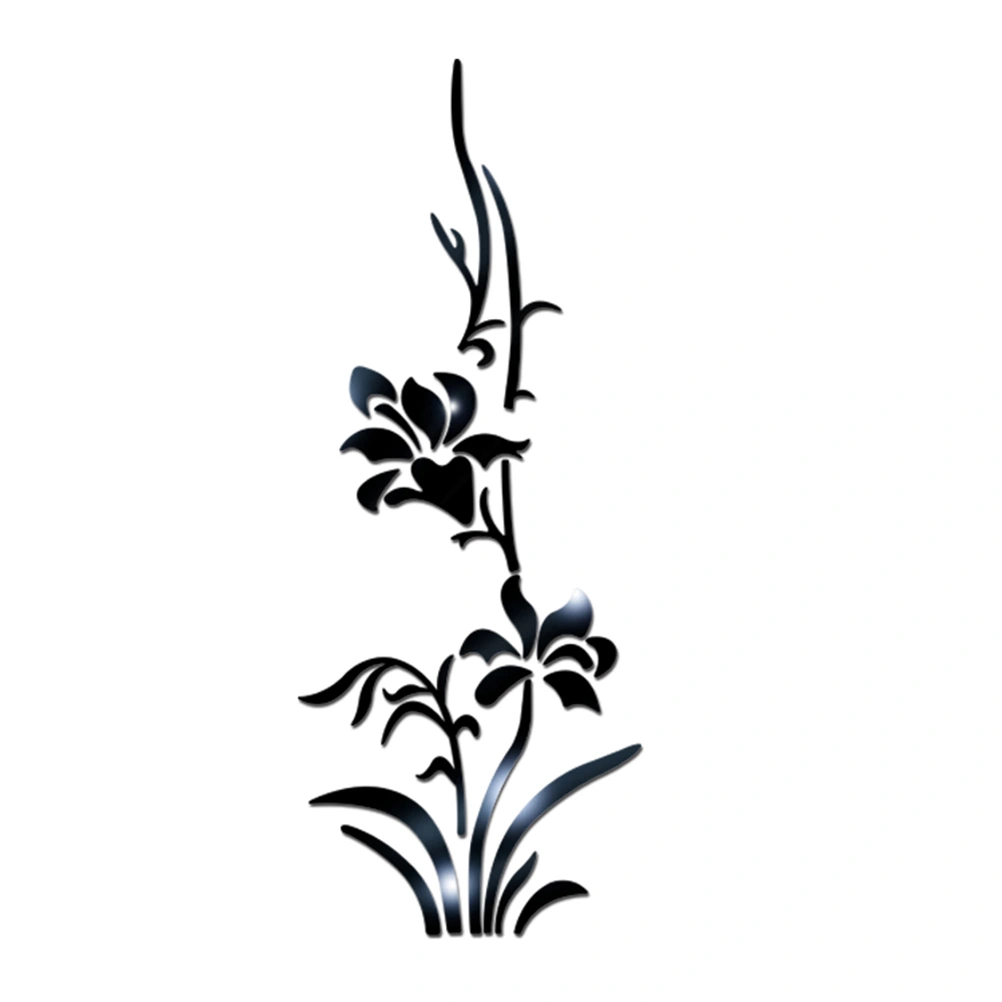 Flower Mirror Wall Sticker Acrylic 3D Crystal Mirror Wall Sticker Home Porch Background Wall Decal(Black)