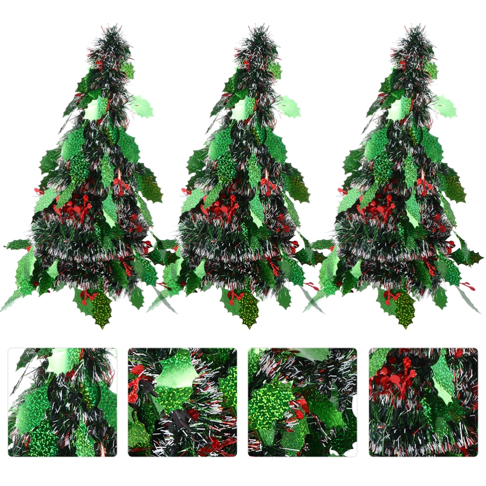 3Pcs Plastic Christmas Tree Showcase Layout Prop Garland Xmas Tree Desktop Decor