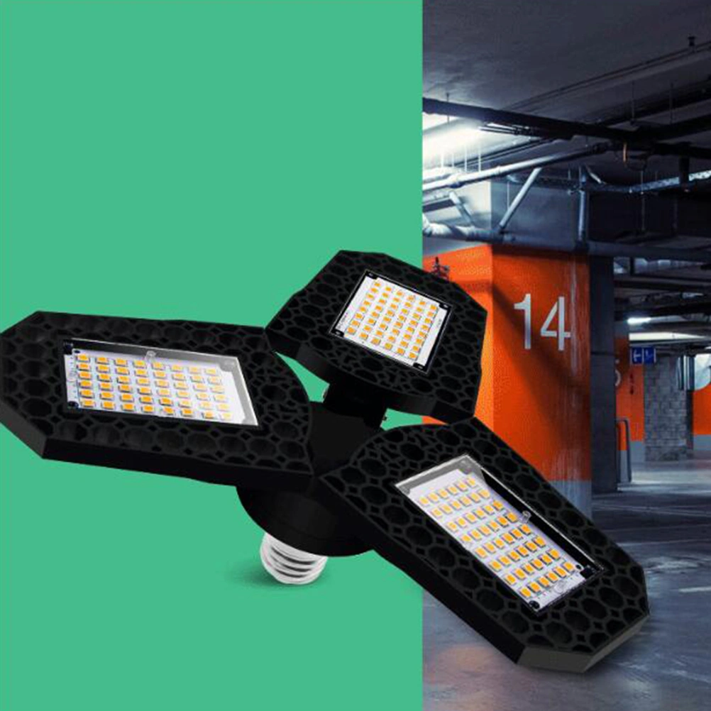LED Deformation High Bay Light Ceiling Light Three-Leaf Folding Garage Lamp for Warehouse Workshop (60W, Warm White)