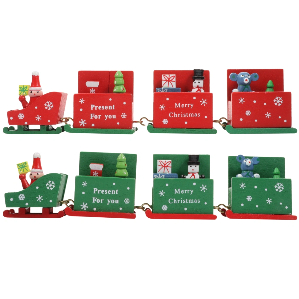 2Pcs Merry Christmas Wood Small Train Adornment Creative Desktop Home Decoration