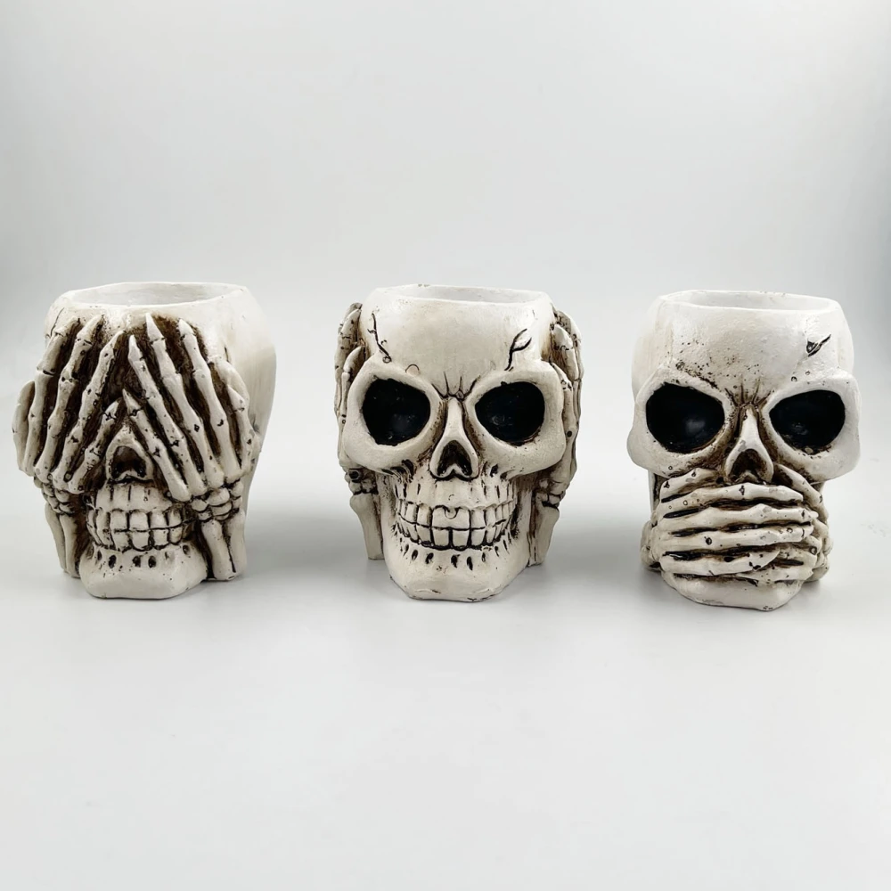 Skull Planter Resin Skull Shaped Flower Pot Home Office Desk Flowerpot Decoration