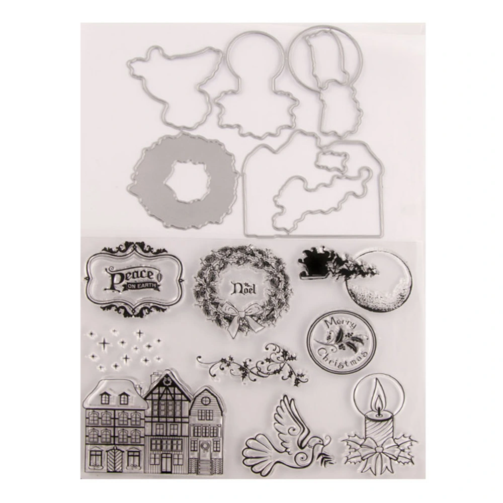 House and Garland Design Stamp Sheets and Cutting Dies Set Pigeon Transparent TPR Seal Clear Decorative Stamps Stencil Mould Set for DIY Scrapbooking Craft Photo Album Diary Decoration