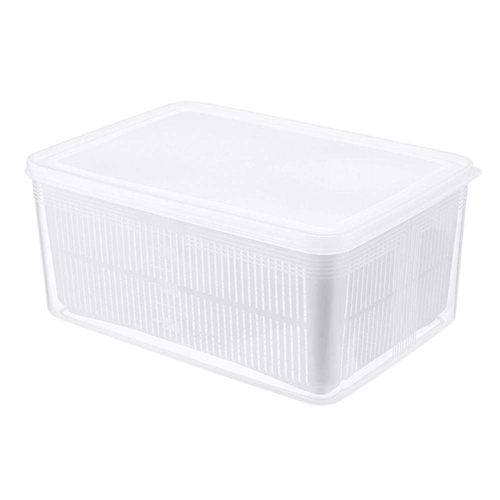 Household Kitchen Refrigerator Food Fruit Preservation Box Crisper Sealed Storage Box Rectangular Drain Transparent Storage Container (4.5L White)