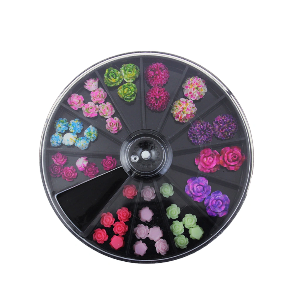 12 Colors Manicure Charm Rose Nails Stickers Assorted Art Stereoscopic Rose Flower Decorations DIY Accessories Set