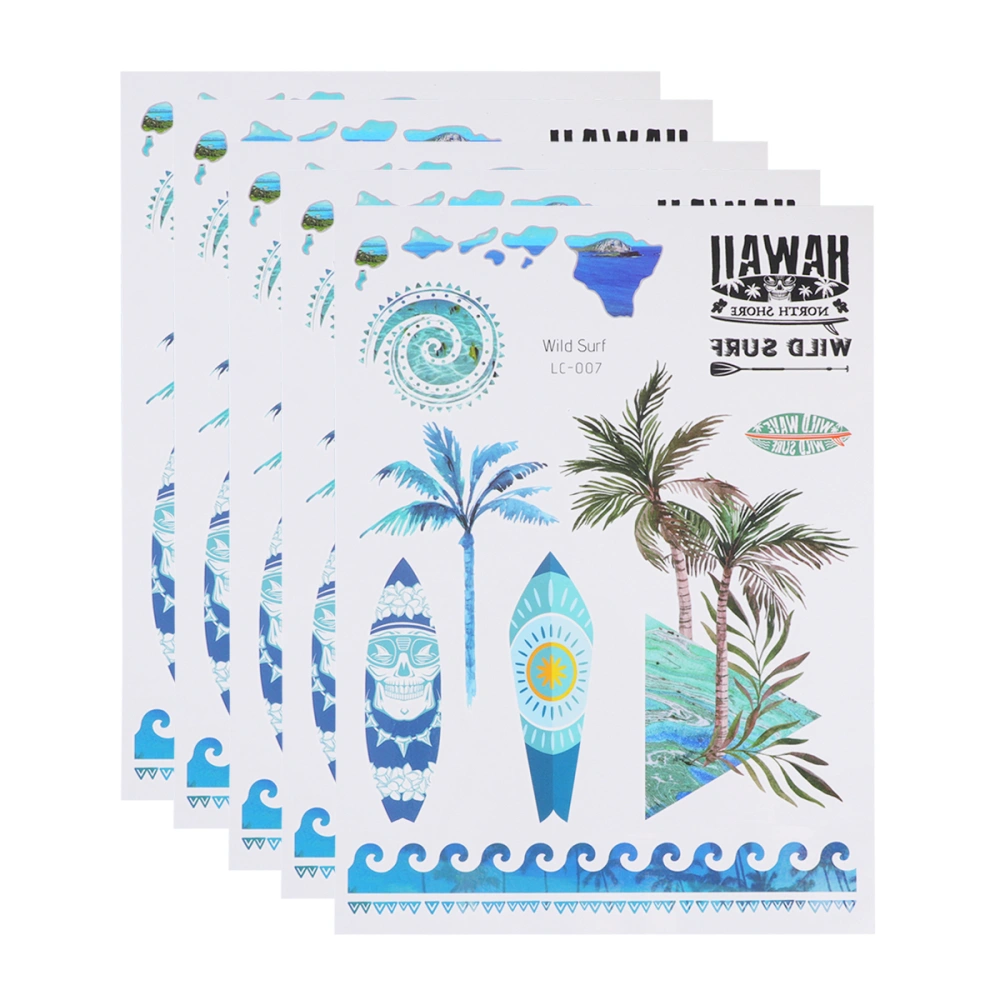 5Sheet/Pack Hawaii Self-Adhesive Temporary Stickers Waterproof Stickers for Party Summer Seaside Beach (LC-007)