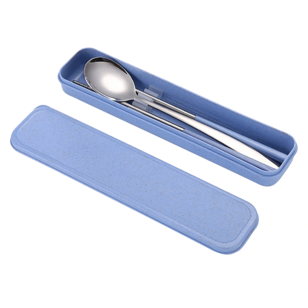 3Pcs 304 Stainless Steel Flatware Set Portable Outdoor Travel Tableware Set Size L Blue