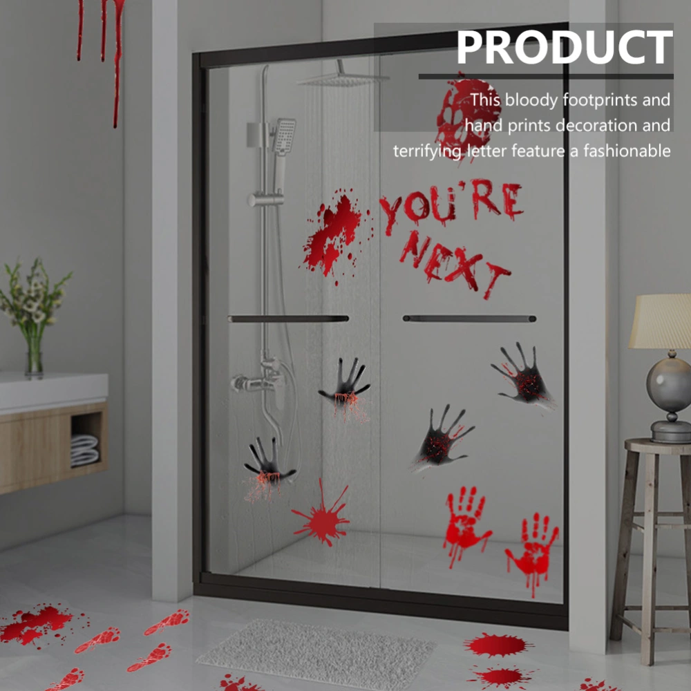 5Pcs Blood Footprints Handprint Pattern Halloween Horror Wall Window Stickers