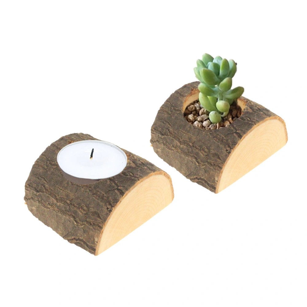 2pcs Candle Holder Stump Shape Table Centerpiece Desktop Tea Light Holder