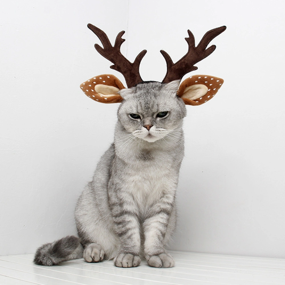 Christmas Cat Ornament Antler Headband Hair Hoops Hair Accessory for Pet Cat Kitten (Size M)