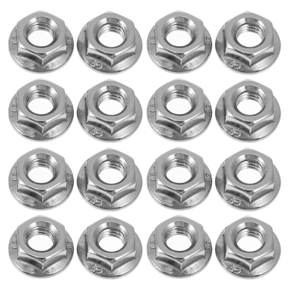 100Pcs Stainless Steel Hexangular Flange Screw Nuts Set Lock Nuts (Steel Color)