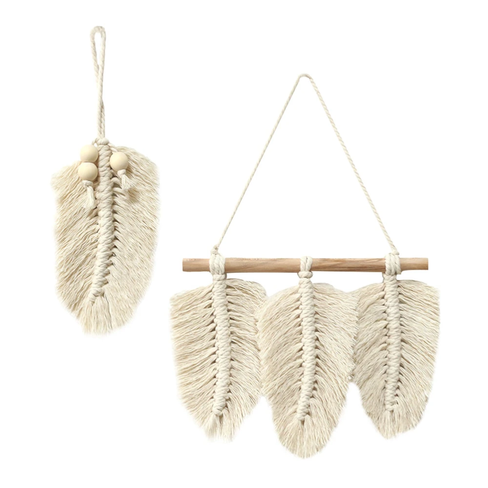 2pcs Hand-knitted Tassel Wall Tapestry Cotton Woven Hanging Tapestry (Beige)