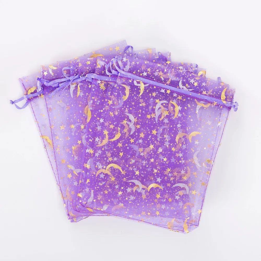 50 pcs Drawstring Jewelry Bags Small Moon Star Bags Party Favor Bags Candy Bags Mesh Gift Bags