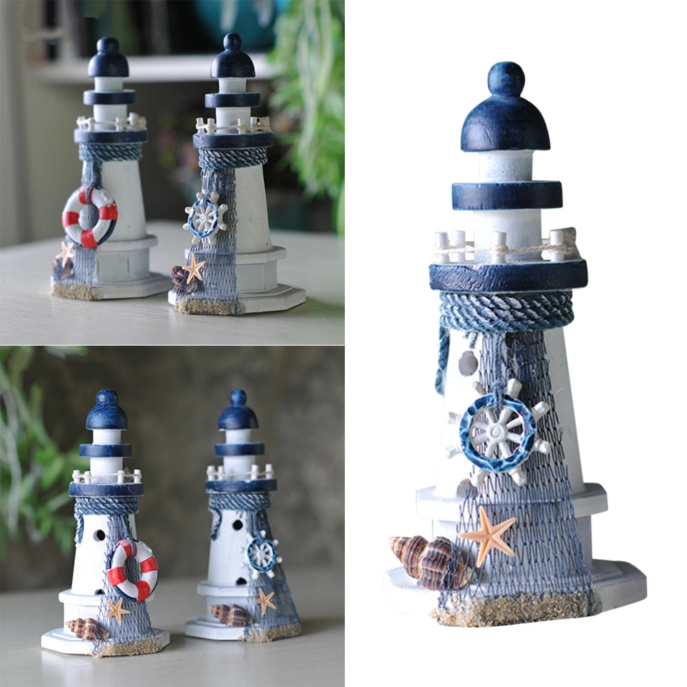 1PC Mediterranean Ocean Lighthouse Ornaments Pine Wood Artistic Figurine Craft TV Cabinet Desktop Home Decorations for Table Ornament Photo Props Beach Ocean Theme Party and Room Decor (Random Pattern)