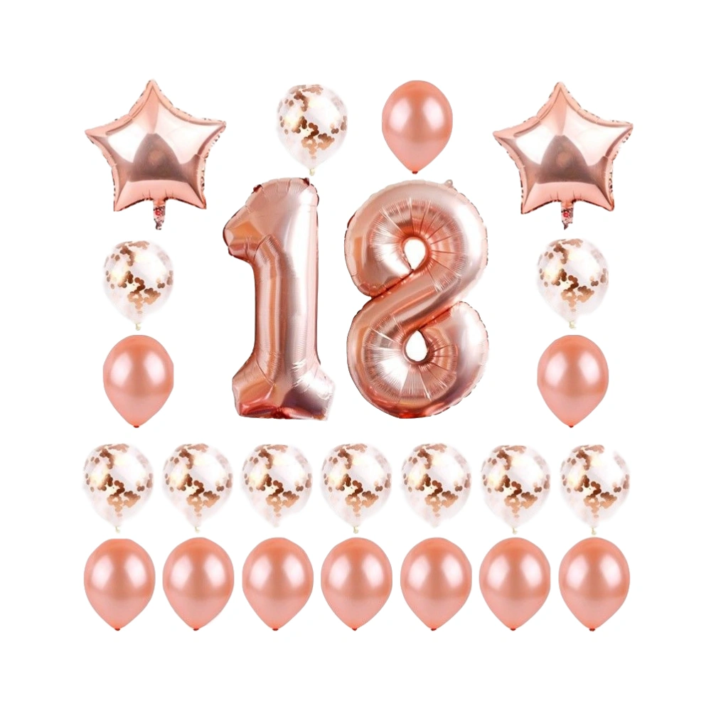 24 Pcs 18 Years Old Balloons Decorative Balloons Set Natural Latex Aluminum Film Sequins Balloons for Birthday Party