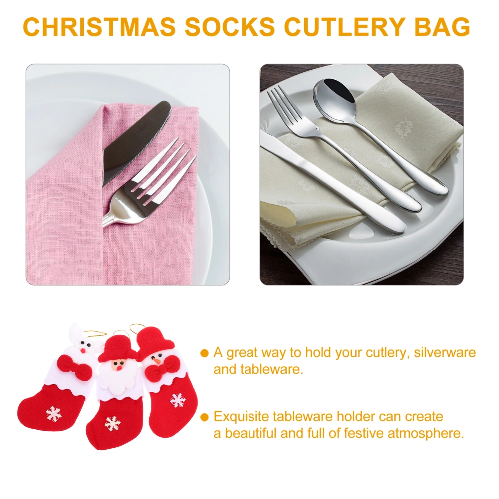 3pcs Christmas Socks Knives Forks Holder Cloth Cutlery Bag Tableware Supplies