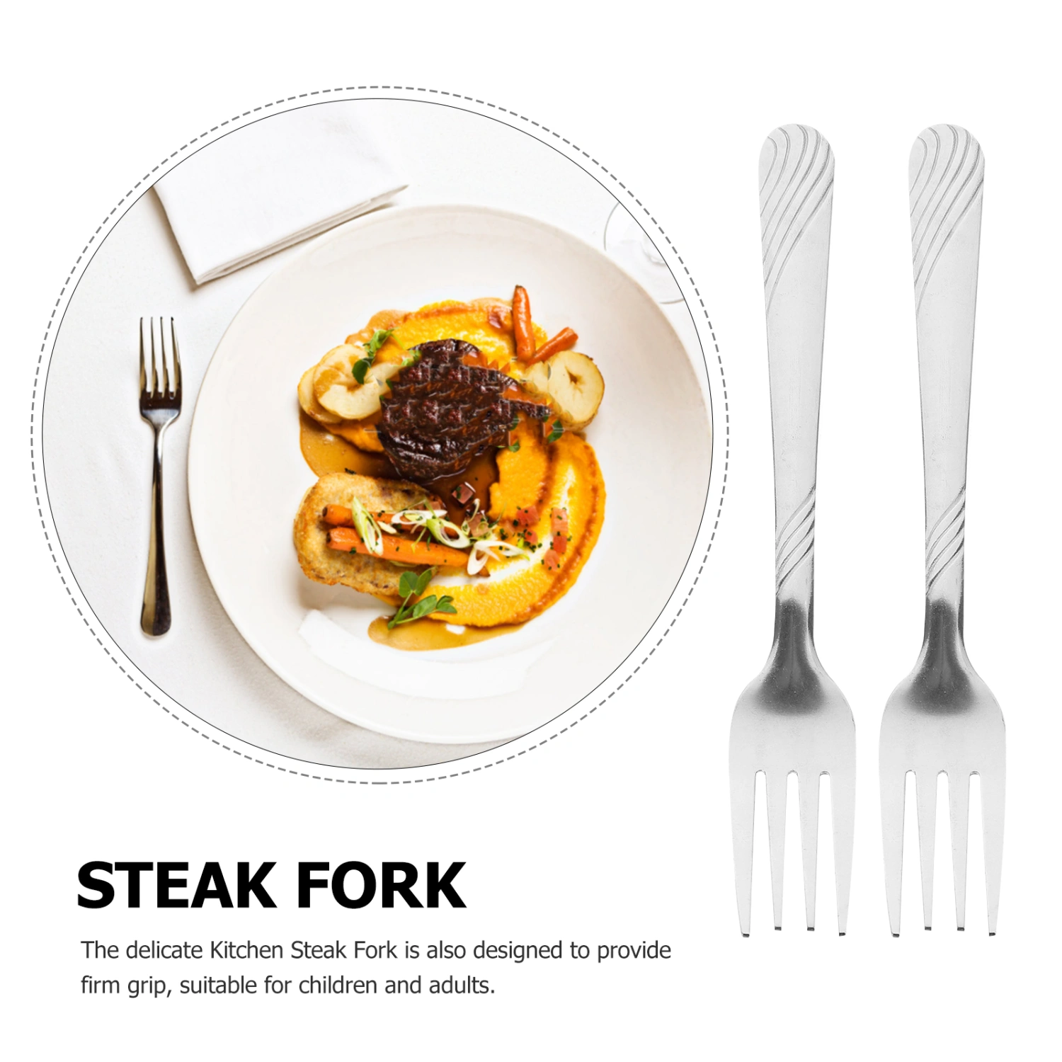 8pcs Reusable Stainless Steel Fork Western Restaurant Steak Fork Portable Dinnerware Flatware