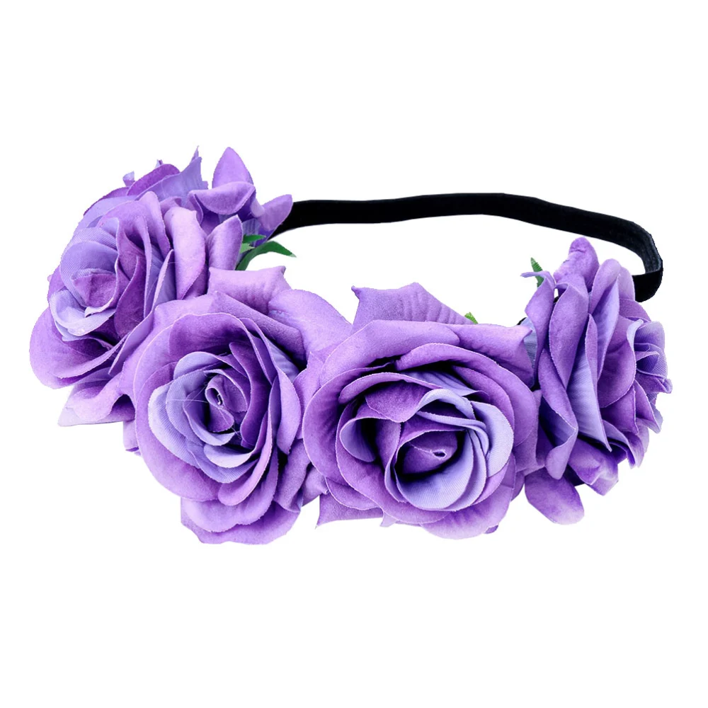 7cm Artificial Rose Hair Garland Hair Accessory Floral Headband Headdress for Woman Girl Decoration (Purple)