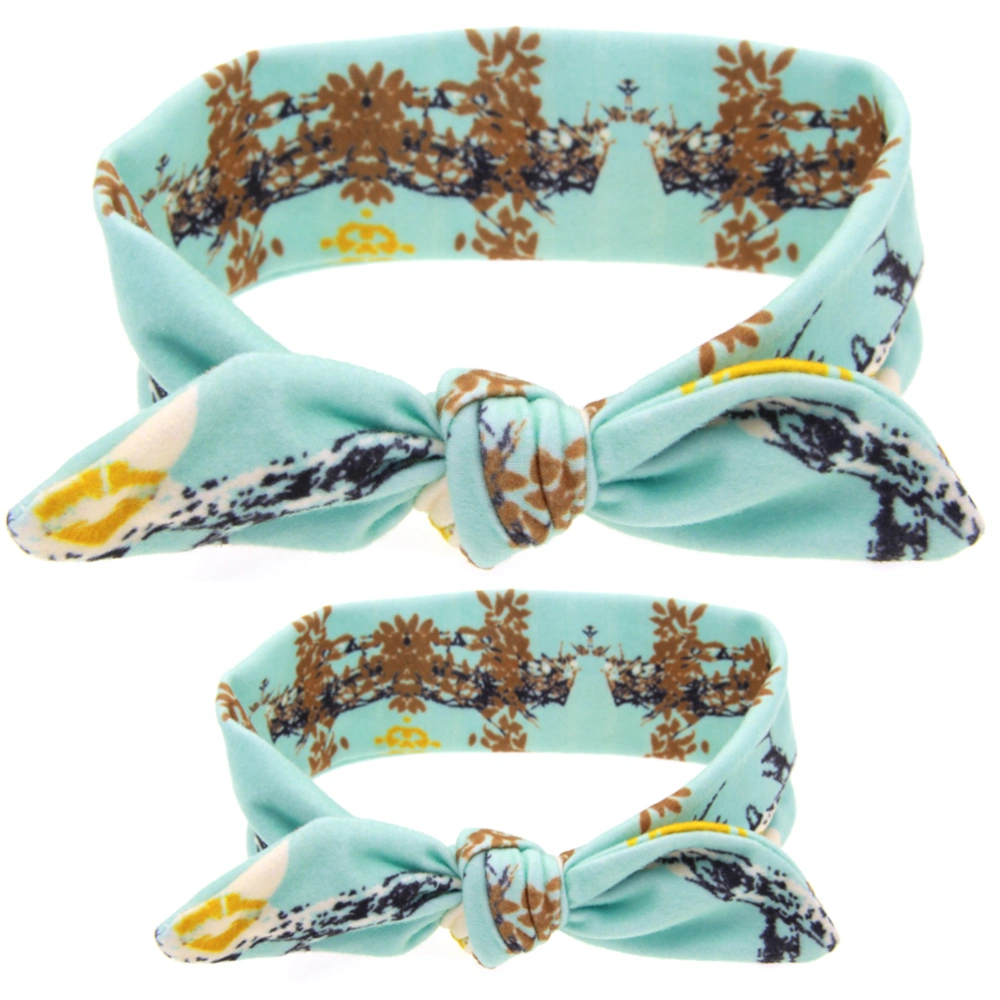 Infants Headwraps Printed Mother And Child Suits Bunny Rabbit Ear Headband Set Baby Turban Hair Accessories (Turquoise)