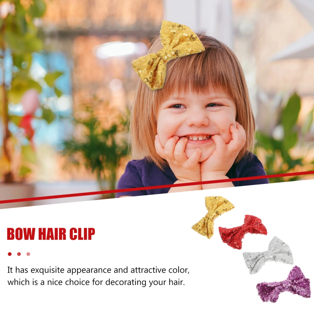 4pcs Glitter Bows Clip Sequins Hair Bows Barrette Girl Decorative Headdress