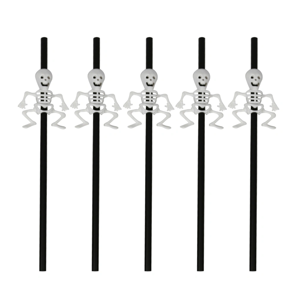 10 pcs Delicate Skeleton Design Plastic Straw for Bar KTV Beverage Store Halloween Decoration Halloween Design Straw Black