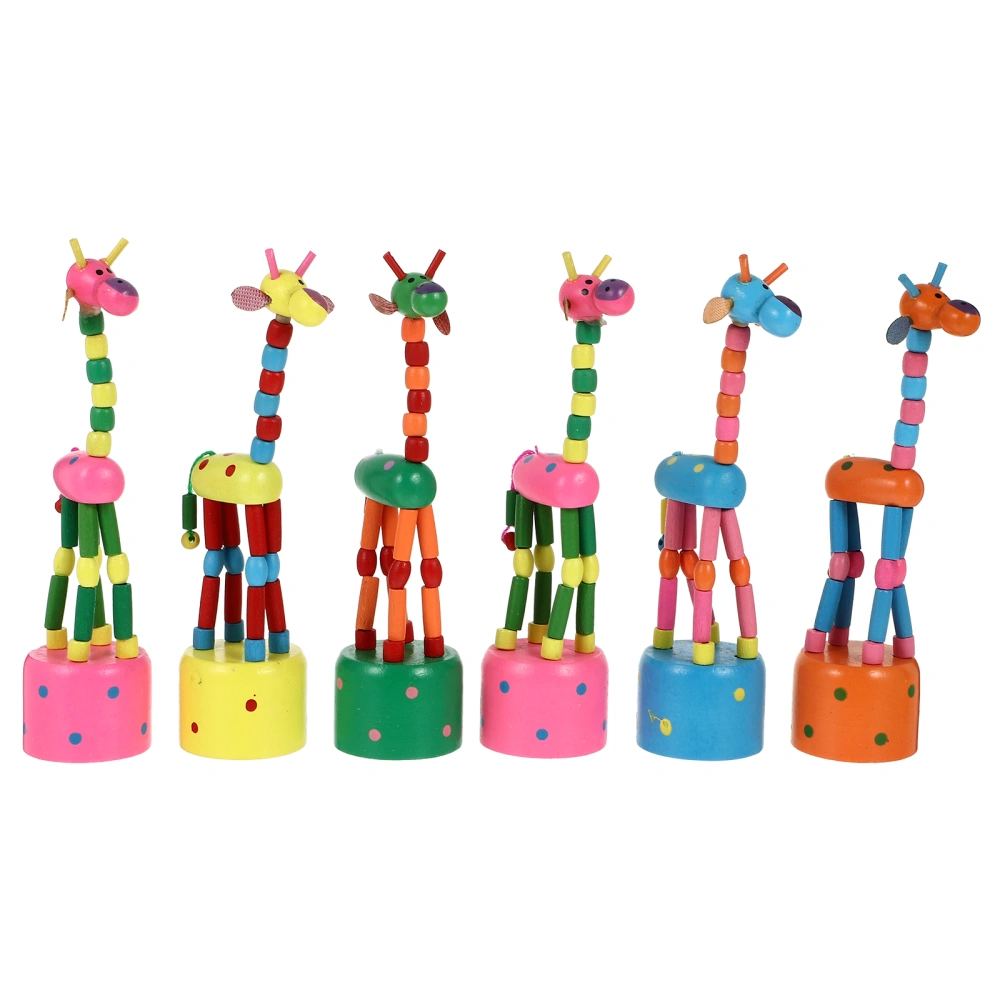 6 Pcs Children Wooden Giraffe Toy Colorful Developmental Dancing Standing Rocking Giraffe Handcrafted Standing Swing Animals Toys (Random Pattern)