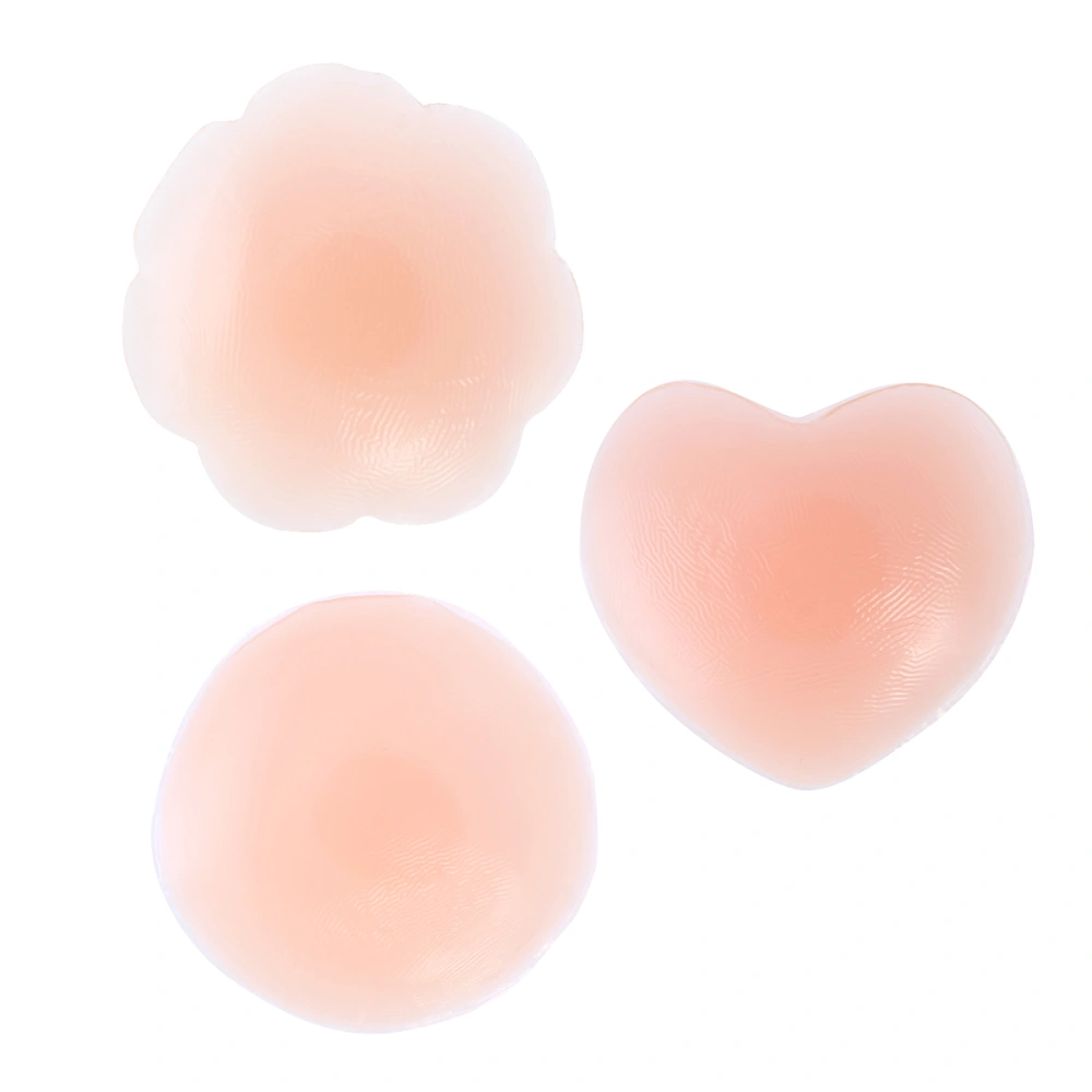 3 Pairs Reusable Adhesive Silicone Covers Pads Breast Pasties for Women (Heart Shape + Round Shape + Plum Blossom Shape)