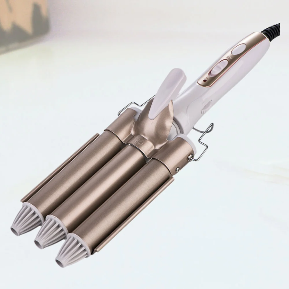 Large Three-Stick Curler Egg Roll Head 3 Tube Ceramic Curling Iron Salon Home Use with UK Plug (Golden 25mm)