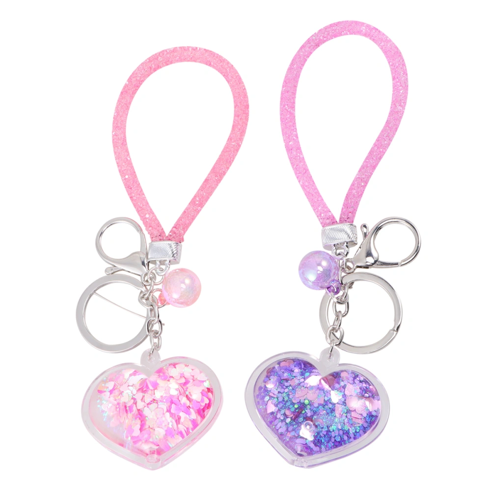 2pcs Sequins Keychain Fashion Shiny Pendants Key Holder Party Gifts Car Bag Hanging Ornament for Birthday Valentine's Day (Rose Red + Purple)