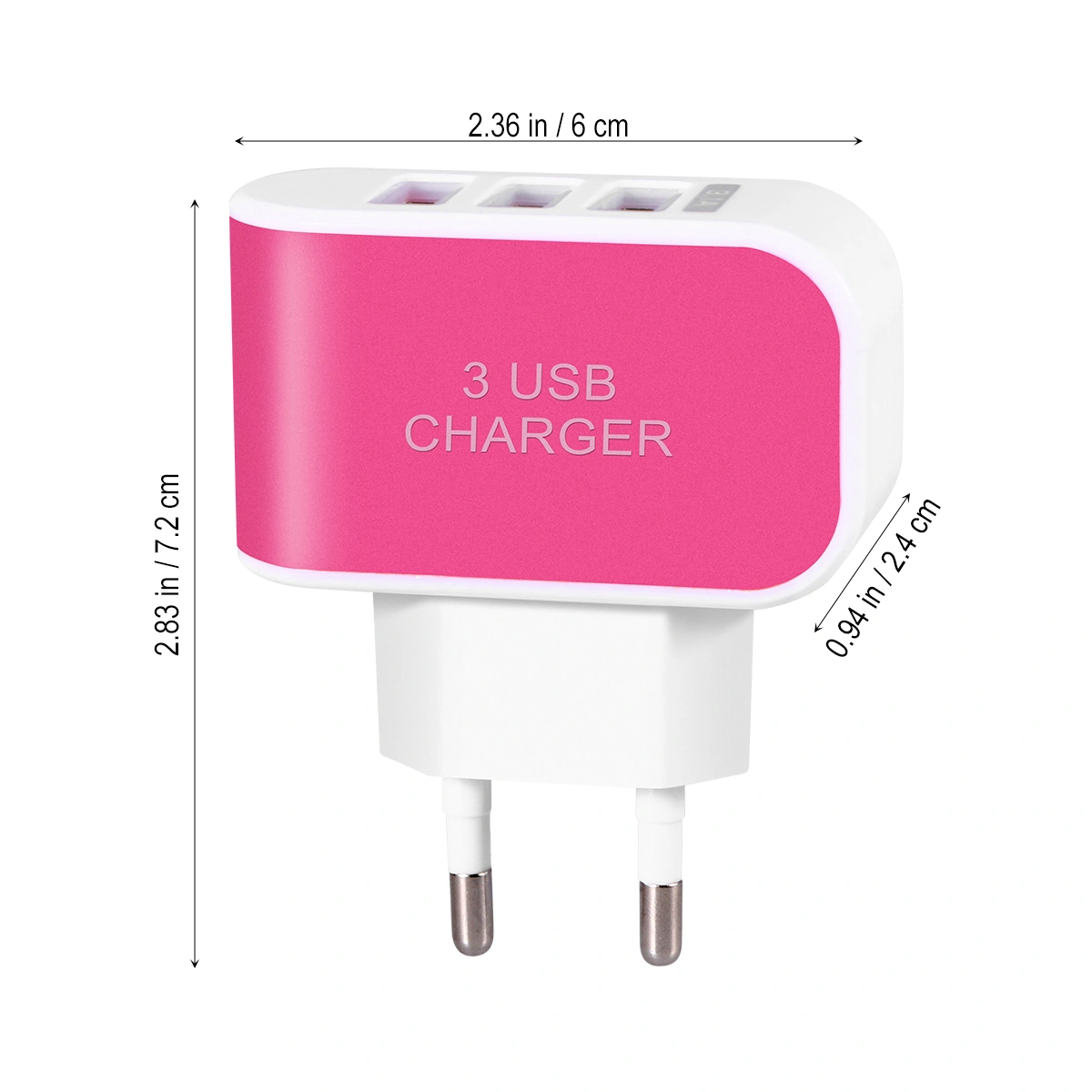 Universal Three USB Ports Outlet Wall Charger AC Power Adapter 3.1A Fast Charge Plug With LED Light For iPhone 7/ 6s/ Tablets/ Galaxy S8/ LG/ Nexus/ HTC/ OnePlus And More With EU Plug (Rosy)
