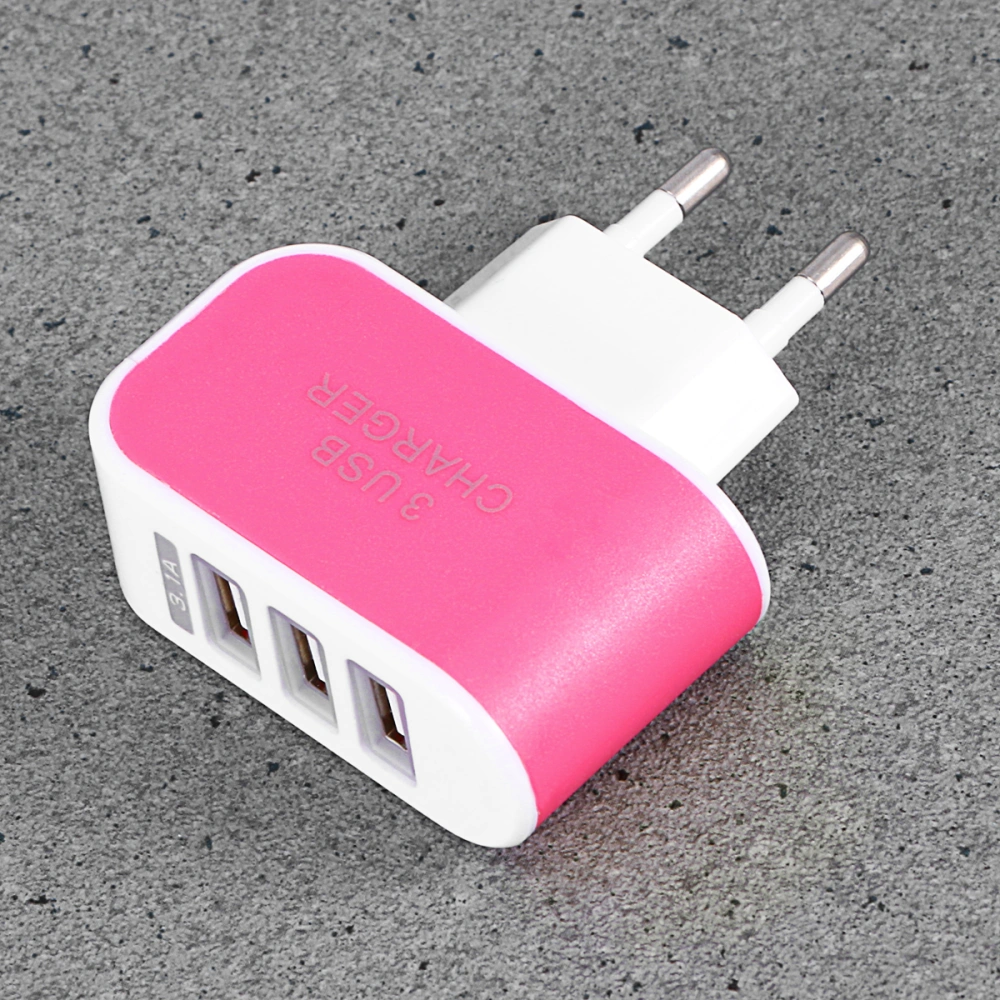 Universal Three USB Ports Outlet Wall Charger AC Power Adapter 3.1A Fast Charge Plug With LED Light For iPhone 7/ 6s/ Tablets/ Galaxy S8/ LG/ Nexus/ HTC/ OnePlus And More With EU Plug (Rosy)