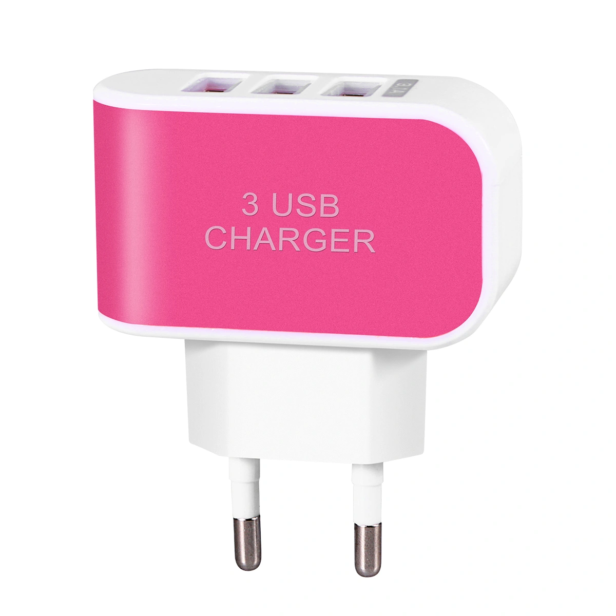 Universal Three USB Ports Outlet Wall Charger AC Power Adapter 3.1A Fast Charge Plug With LED Light For iPhone 7/ 6s/ Tablets/ Galaxy S8/ LG/ Nexus/ HTC/ OnePlus And More With EU Plug (Rosy)