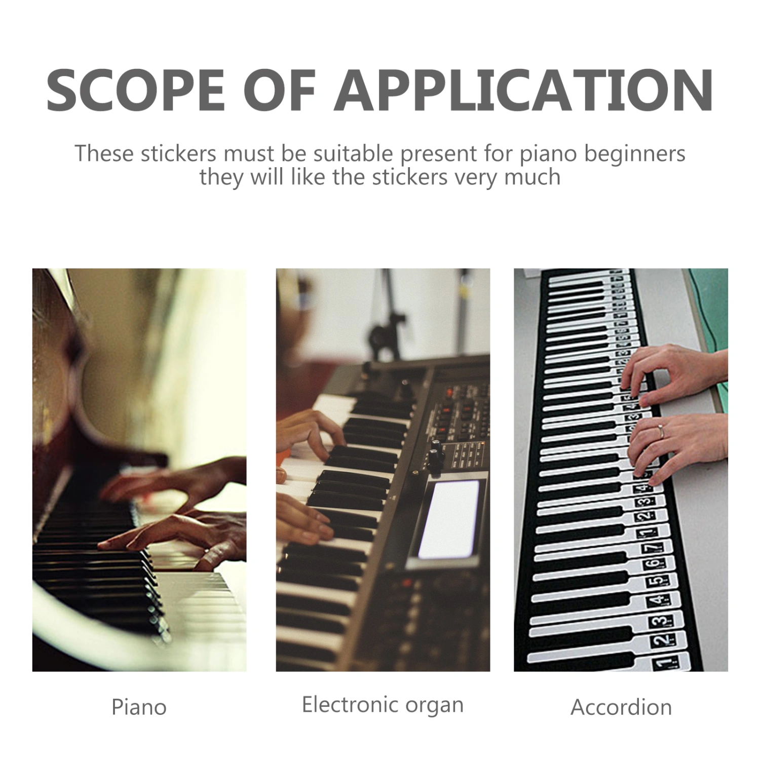 2 Sheets Beginner Piano Introductory Stickers Adhesive Piano Keyboard Stickers