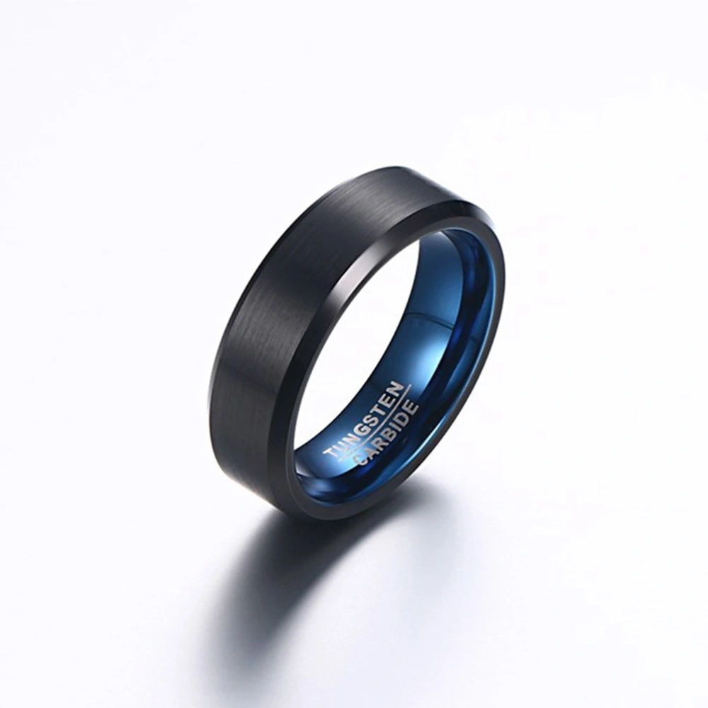 6mm Inner Plating Blue Outer Black Coating Tungsten Steel Rings Fashion Finger Ring Size 7