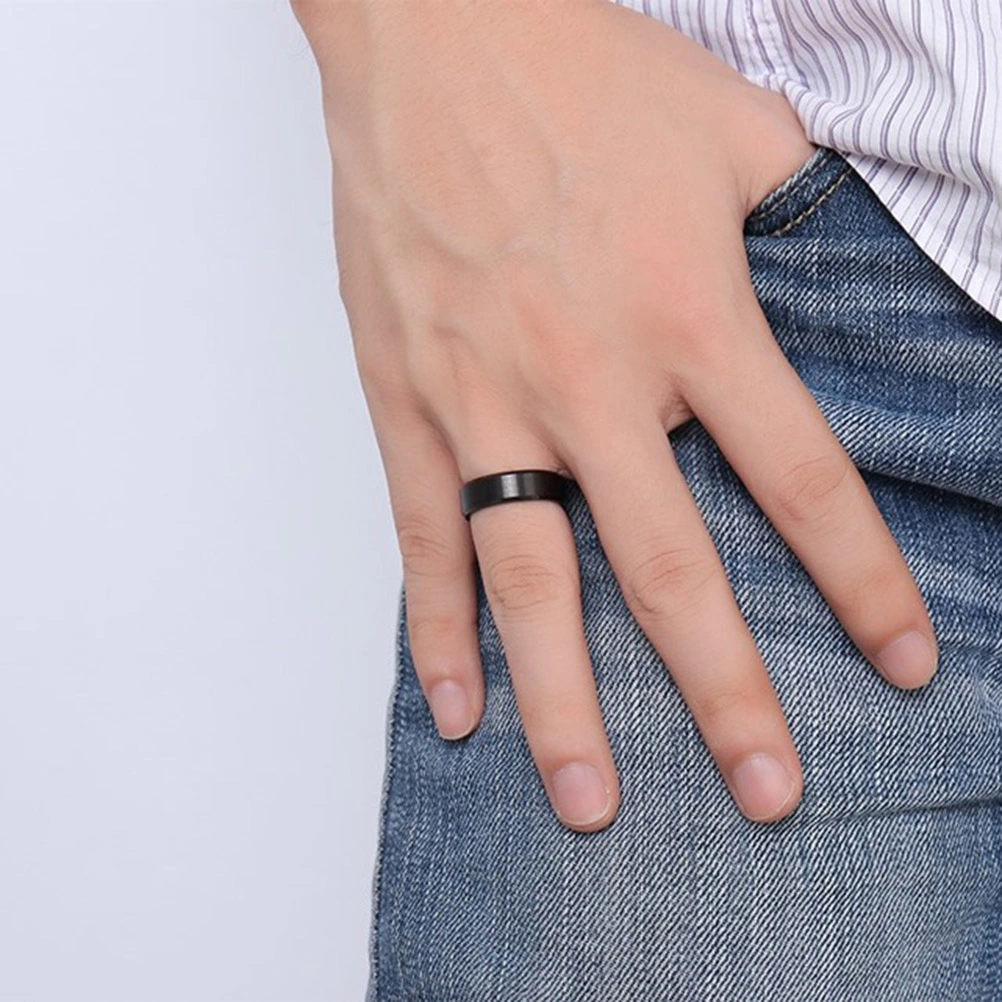 6mm Inner Plating Blue Outer Black Coating Tungsten Steel Rings Fashion Finger Ring Size 7
