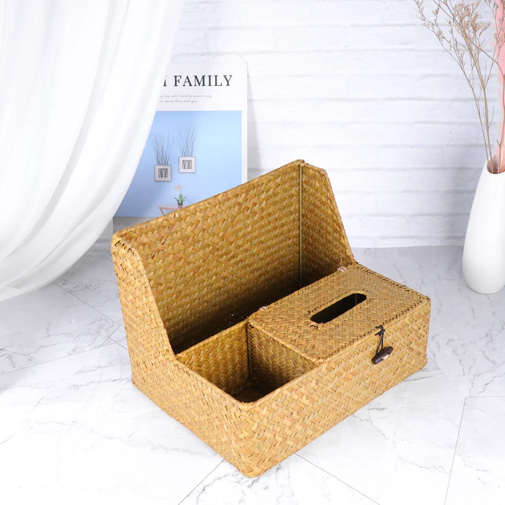 Creative Hand-woven Seaweed Tissue Box Household Rectangular Napkin Holder Paper Organizer for Bathroom Living Room (Fifth Pattern)