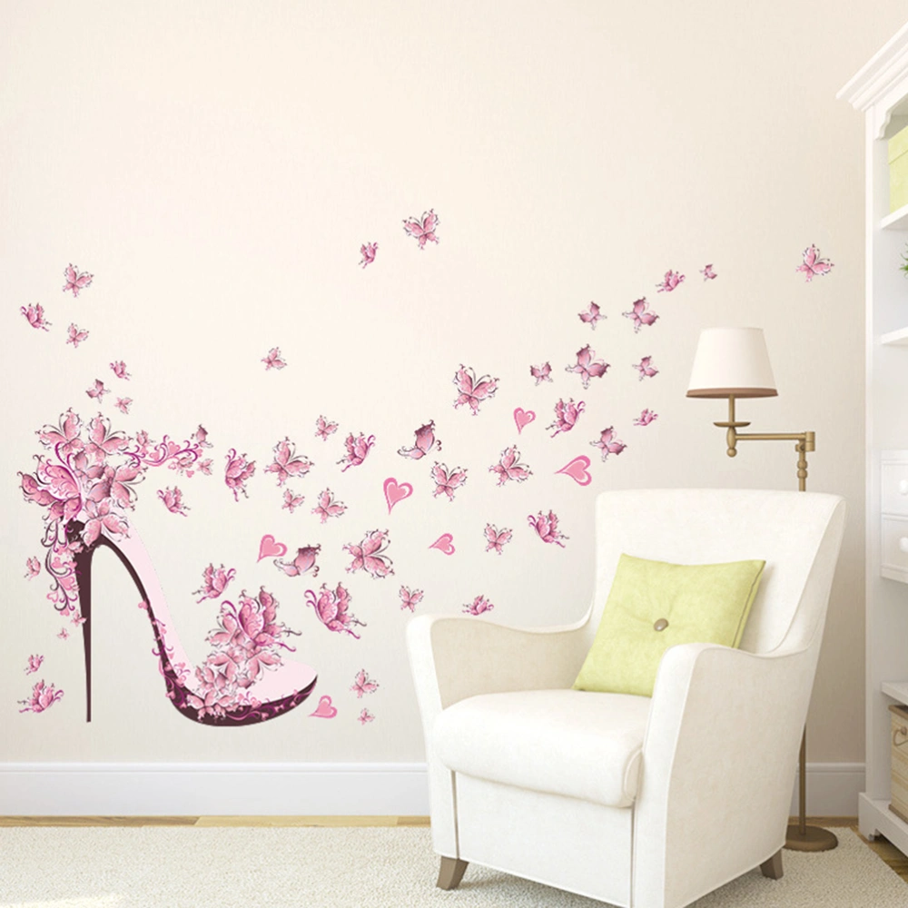 Pink High Heel Wall Stickers DIY Art Mural Decor Removable Wall Decals TV Background Home Decoration