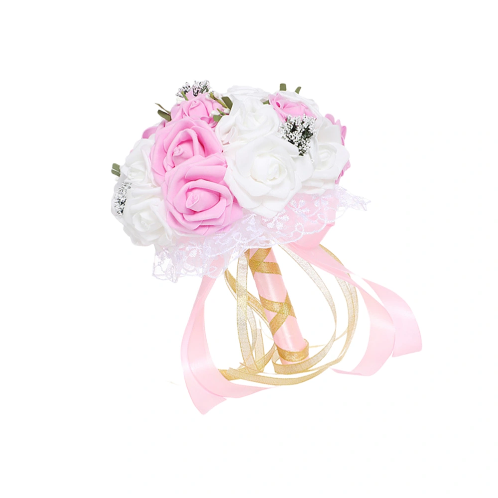 1PC Vivid Bride Hand Bouquet European Style Bride Bouquet Lifelike PE Hand Bouquet Simulated Bouquet Photographing Props Exqusite Bride Hand Flower Bouquet for Wedding Use Pink