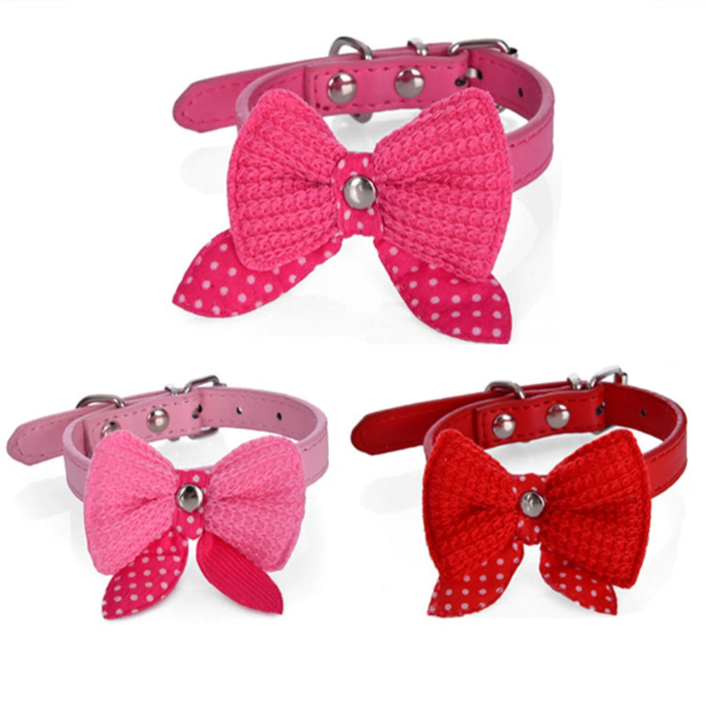 Adjustable Pet Collars Leather Dog Collars With Bow tie Size M (Rose Red)