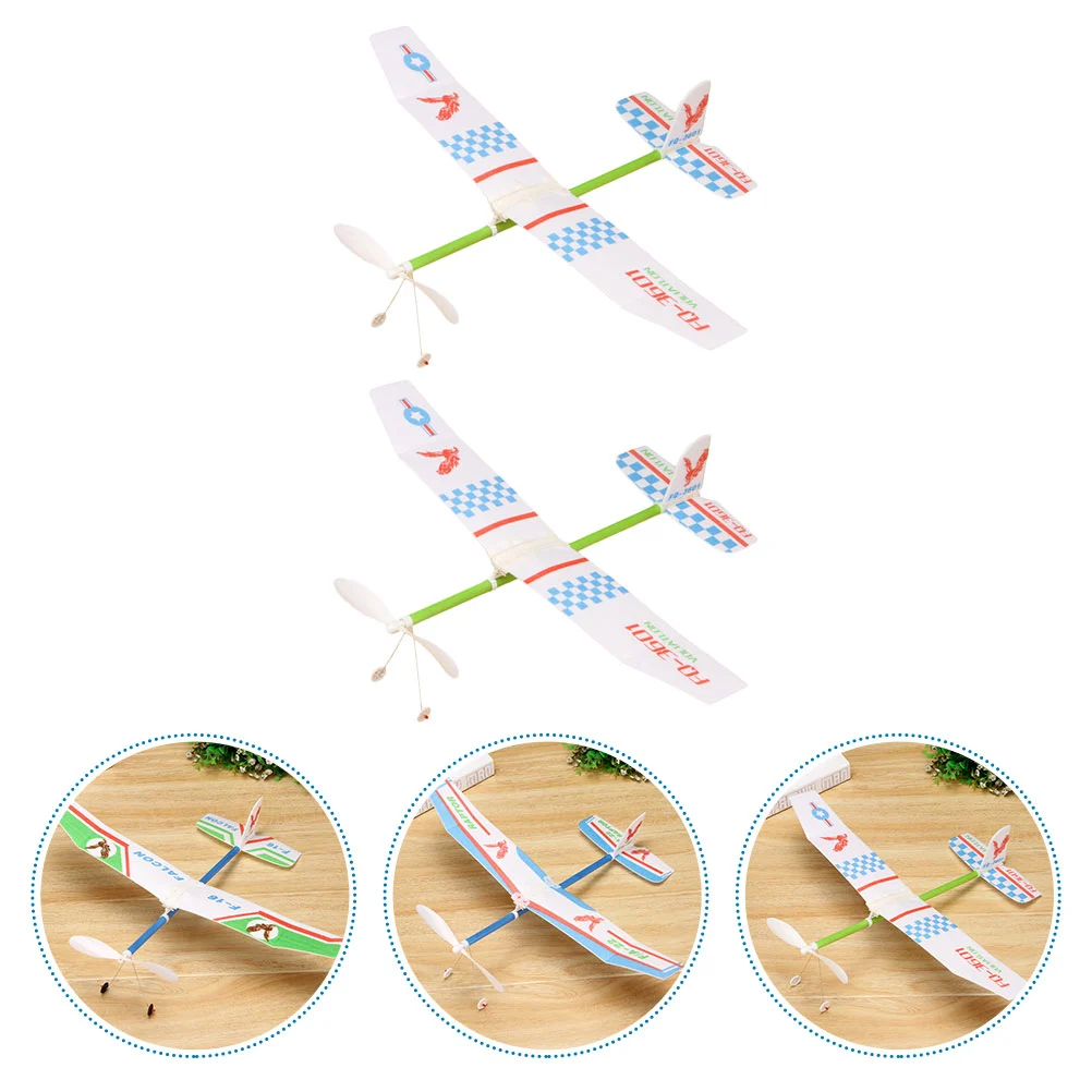 2Pcs Rubber Band Powered Airplane Model Biplane Toys for Kids (Random Pattern)