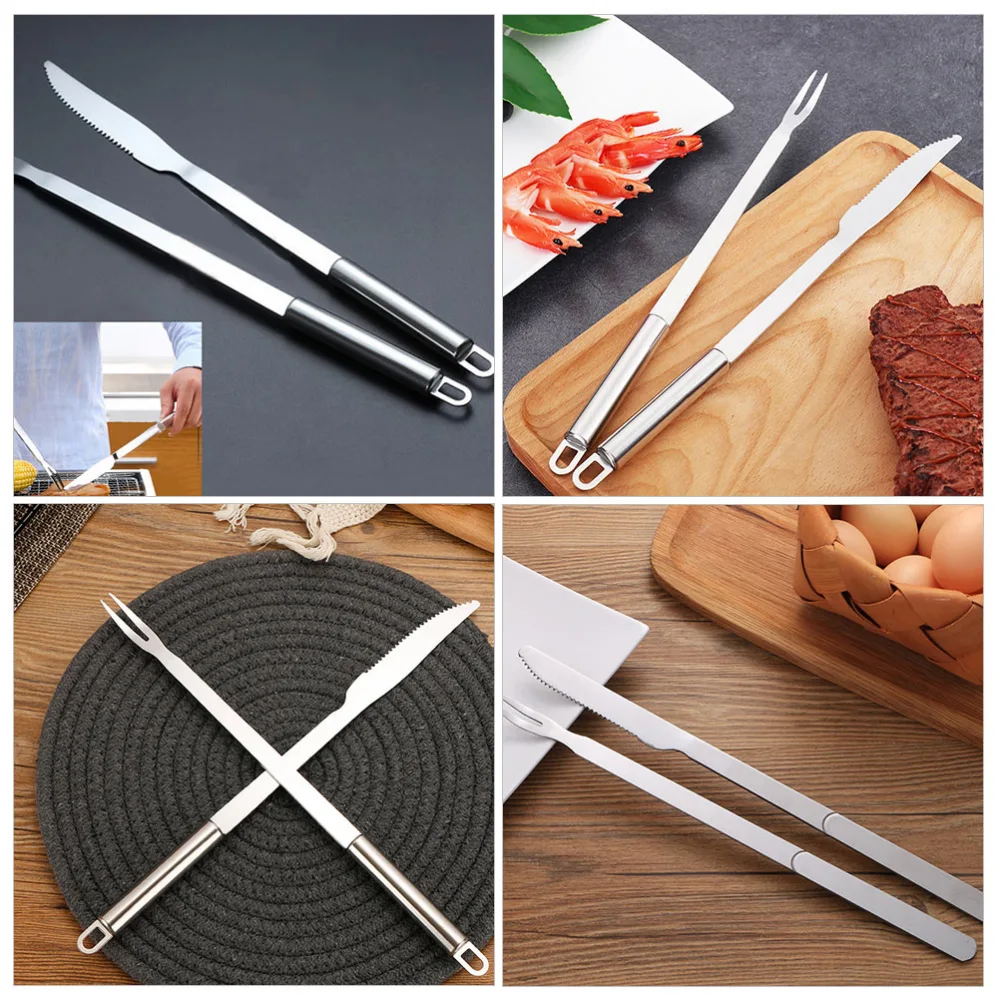 2 Sets Outdoor Barbecue Tools Set Fork and Cutter Grilling Fork Steak Tool