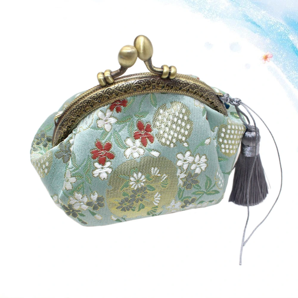 Light Green Vintage Embroidered Brocade Short Purse Retro Coin Bag Buckle Small Wallet Woman Fashion Portable Change Bag Key Storage Pouch