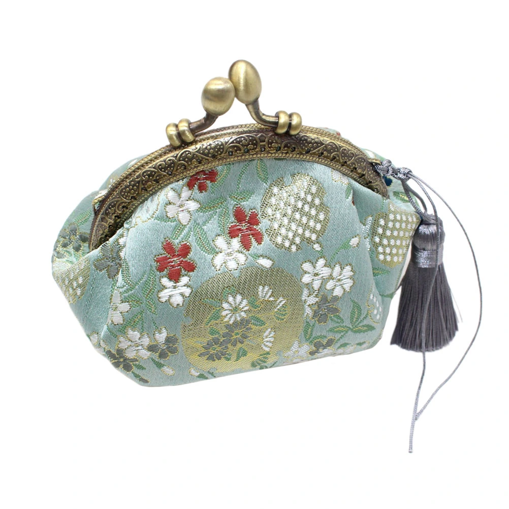 Light Green Vintage Embroidered Brocade Short Purse Retro Coin Bag Buckle Small Wallet Woman Fashion Portable Change Bag Key Storage Pouch