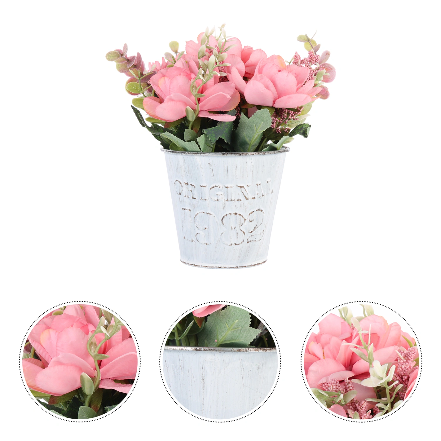 1set Artificial Flowers Faux Silk Flowers Iron Potted Home Faux Wildflowers Centerpiece