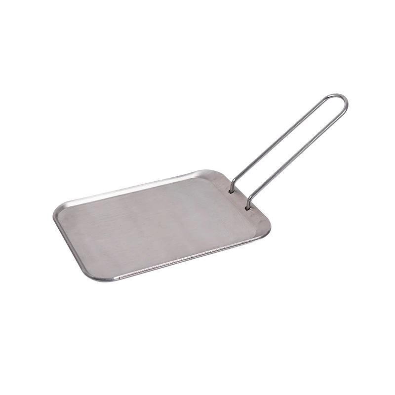 1 Set of Stainless Steel Grill Plate Handheld Griddle Pan Flat Bottom BBQ Plate Portable Cooking Tray