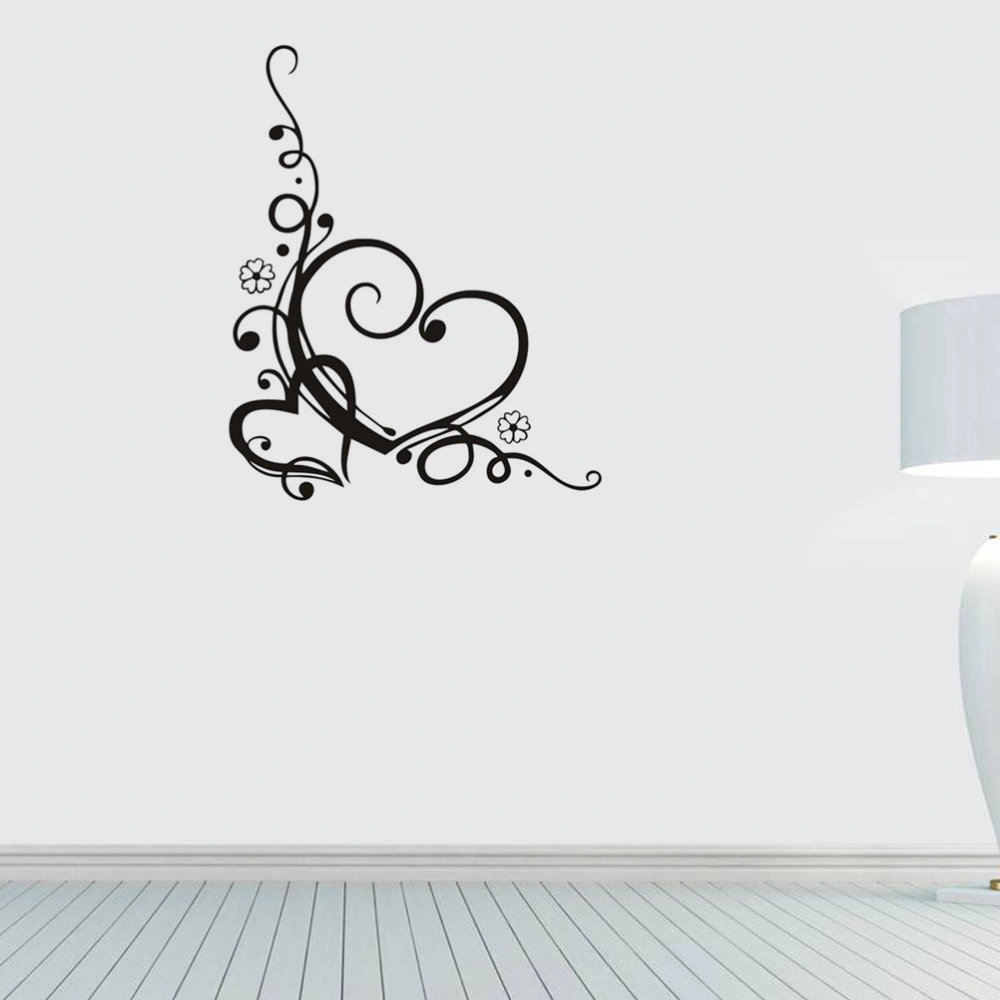 1pc Self-adhesive Heart-shaped Vines Decorative Stickers Wallpaper Wall Stickers for Bedroom Room 44x36cm(Black)