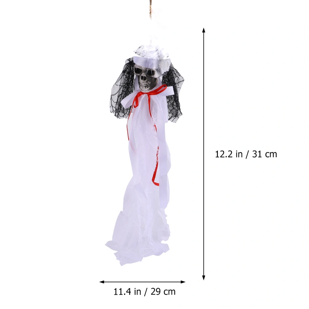 1PC Horror Ghost Pendant Lace Fabric Hanging Adornment for Halloween Haunted House Bar Decoration (White)