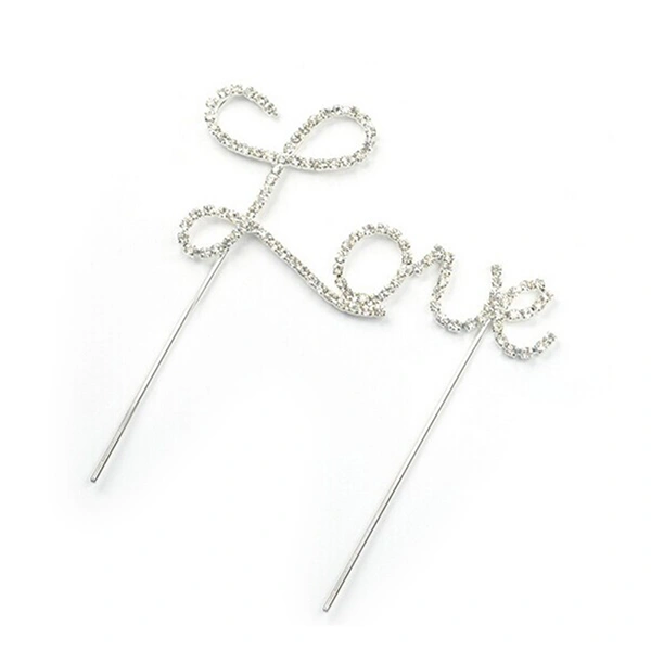 Love Rhinestone Cake Topper for Wedding / Anniversary / Birthday Party (Silver)