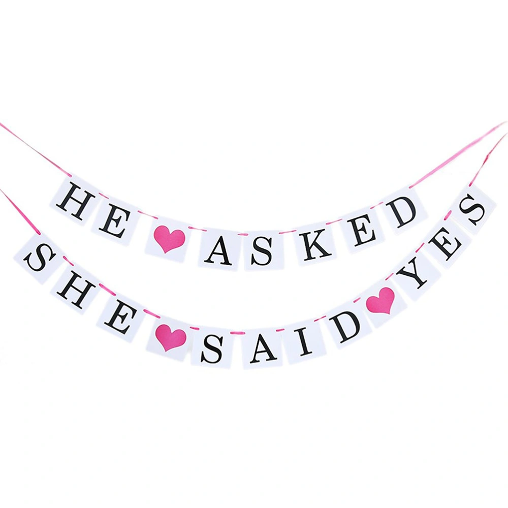 HE ASKED SHE SAID YES Sign Wedding Party Banner Garland Reception Buffet Hanging Banner Decor (Rose Red Rope)