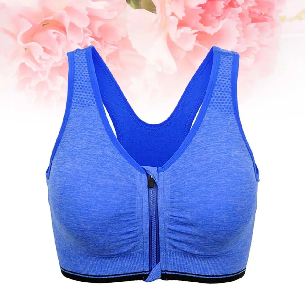 Front Zipper Sports Underwear Shockproof Running Fitness Sports Vest Yoga Bra for Workout - Size L (Blue)